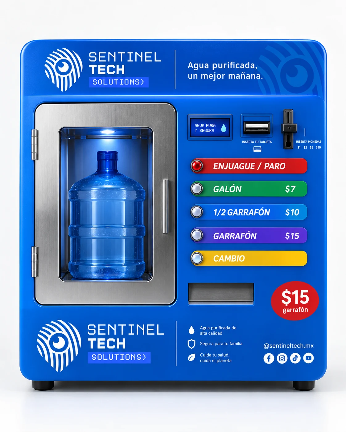 Vending de agua purificada Sentinel, imagen de referencia compartida por Sentinel